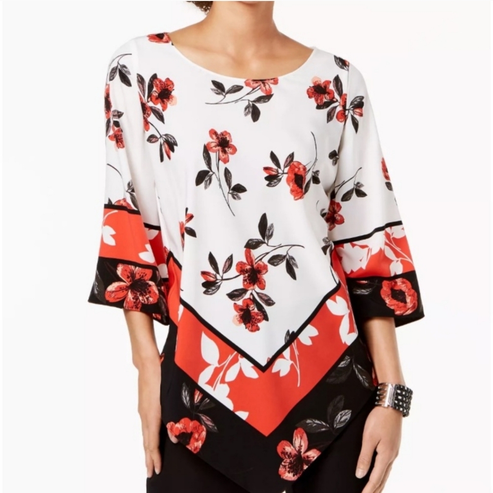 Alfani Handkerchief Orchard Breeze Floral Blouse, Petite Small